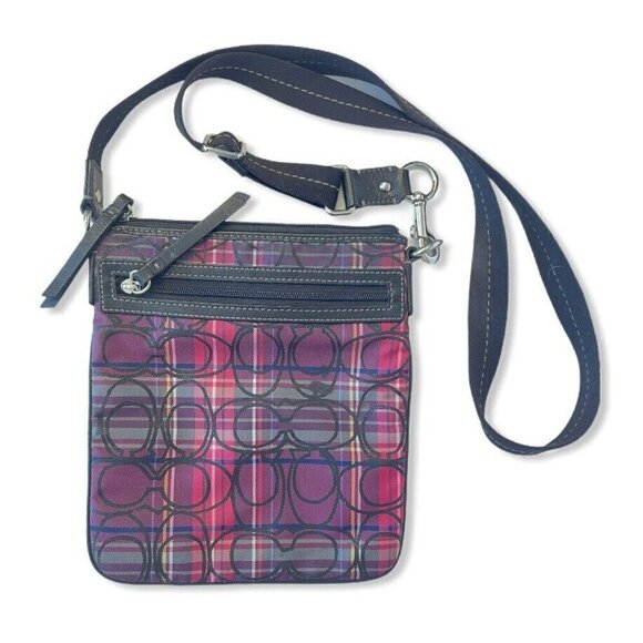 Coach LIMITED EDITION Plaid Crossbody Purse Purple With Sparkle Signature C - Picture 1 of 6